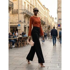 Banana Republic Ribbed Flare Sleeve Turtleneck Sweater Rust XS